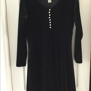 Black velvet dress with decorative faux buttons